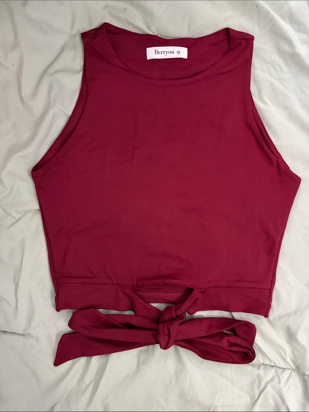 Berryou Women's Tie-Front Crop Tank in Maroon